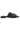 A single black leather slide sandal with a ruched, pleated strap and a low block heel, shown in profile against a plain white background. A Verge selection.