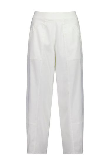 White wide-leg cropped trousers with a high waistband and large front patch pockets by Verge, shown flat against a white background.