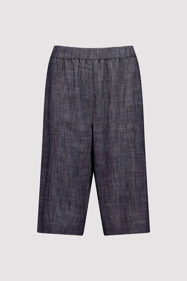 A pair of dark charcoal gray wide-leg cropped short by Verge with a textured linen-like weave and an elastic waistband, shown against a plain white background.