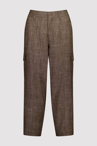 A pair of wide-leg pant by Verge in a brown and gray textured woven fabric, shown against a plain white background.