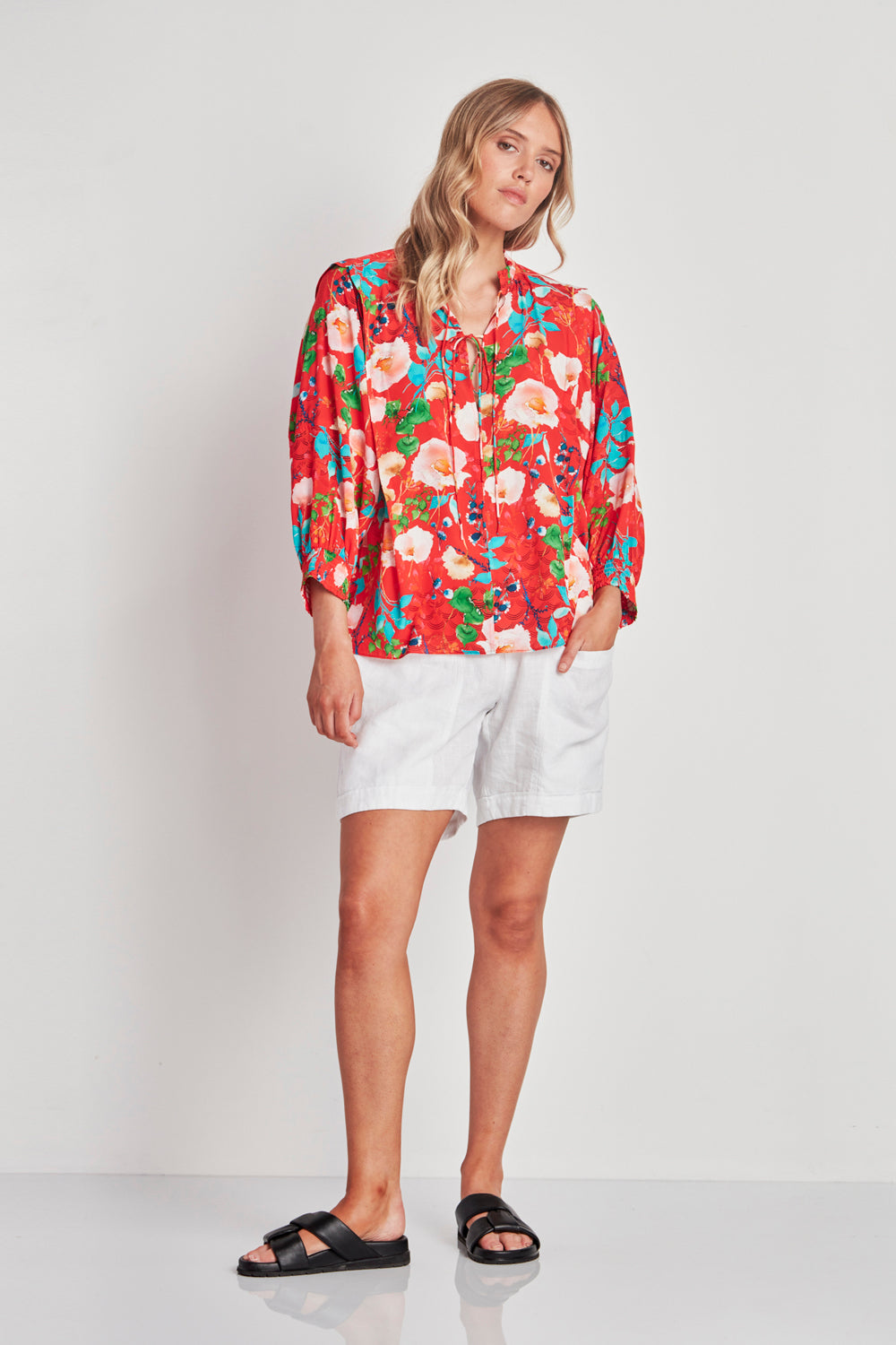 Aiko Blouse - Red Floral Print - VERGE