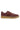 A low-top sneaker in burgundy leather with cream laces and a thick, textured gum rubber sole, shown in a side profile on a white background.