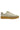 A low-top sneaker in light beige leather and suede with matching beige laces and a thick, translucent gum rubber sole, shown from a side profile on a white background.