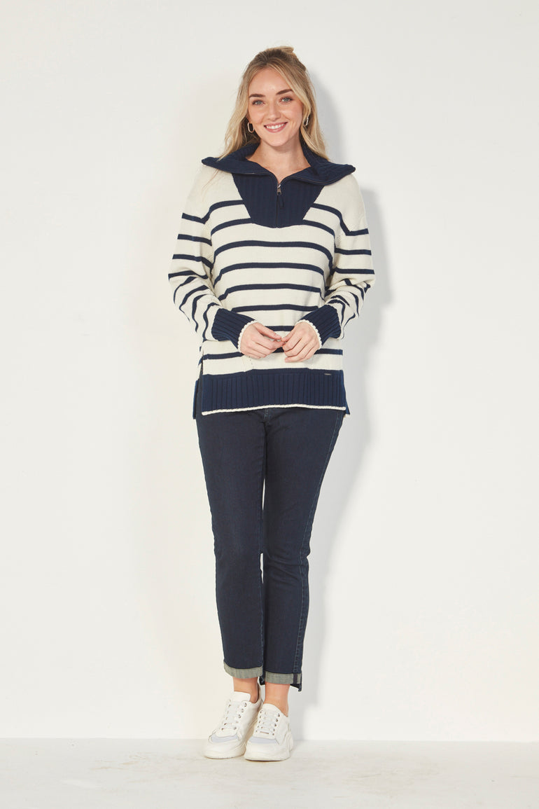 Nevada Crop French Stripe Sweater Wanita main image 1