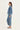 A woman stands in profile wearing a light blue denim jacket and matching wide-leg jeans, paired with beige flat sandals by Verge, against a plain off-white studio background.