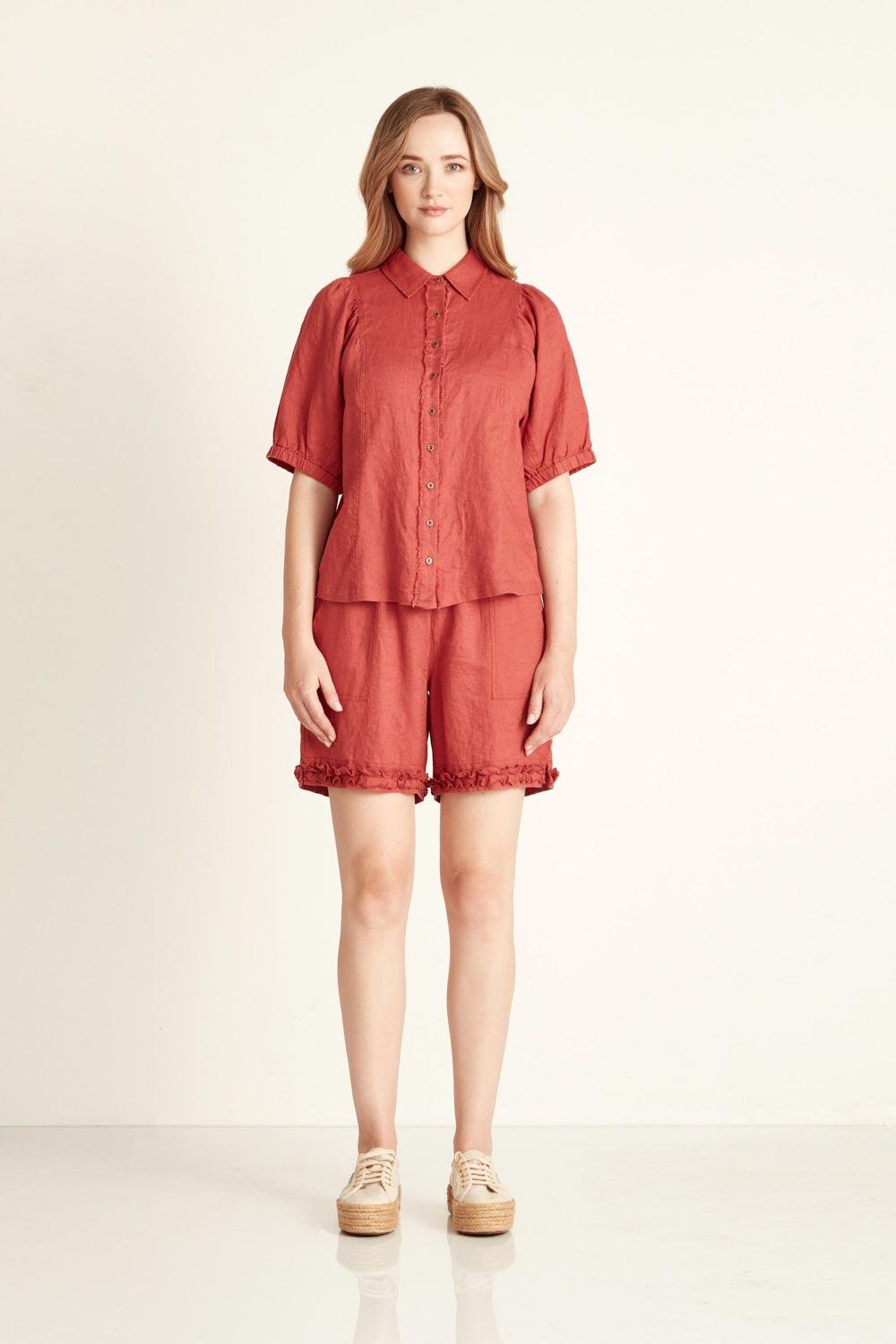 Adorn Linen Shirt - Washed Red - Shirt VERGE