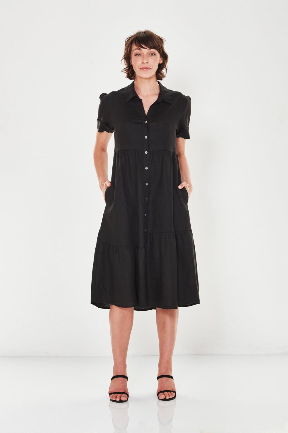 Madrid Linen Dress - Black - VERGE
