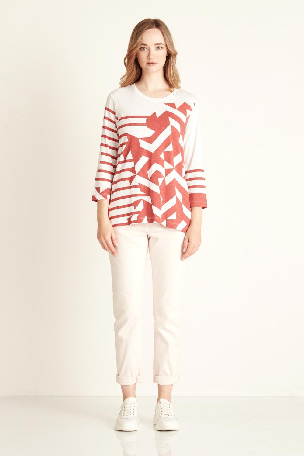 Rhianna Top - White/Washed Red - Tee VERGE